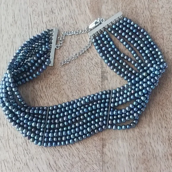 GII Nine Strand Freshwater Pearl Choker with .925 Fittings. Peacock - Picture 4 of 7